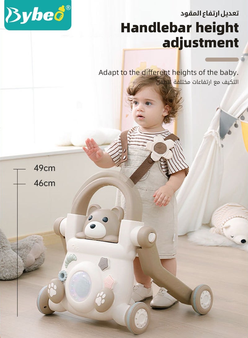 4-in-1 Baby Walker with Parent Push Handle, Baby Push Walker, Multifunctional Baby Sit to Stand Walker, Assembled as Scooter and Balance Bike with Detachable Panel, Gift for Infant Boys Girls