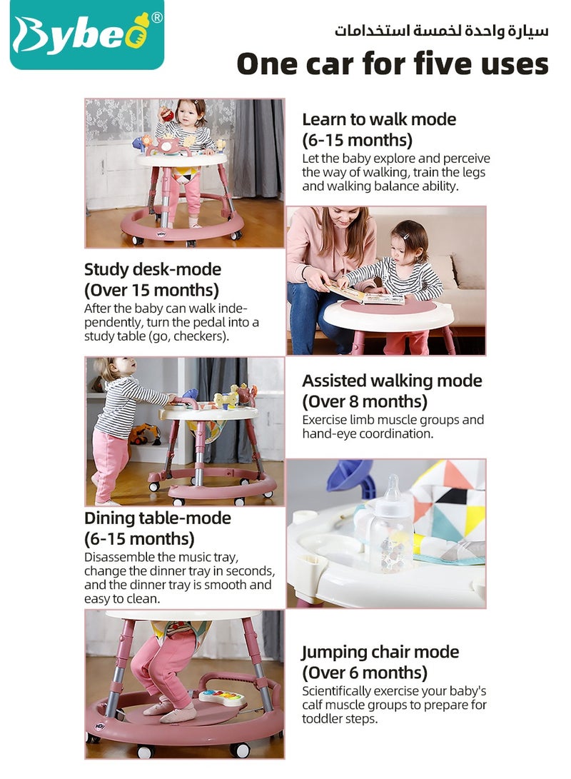 5 In 1 Baby Walker with Parent Push Handle, Infant Push Walker, Study Table and Adjustable Babies Jumper Bouncer, Adjustable Height and Removable Dinner Plate for Infants Boys Girls 6 to 18 Months