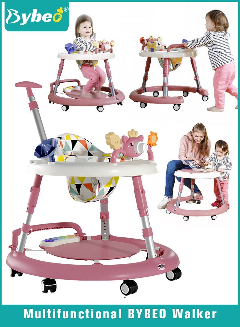 5 In 1 Baby Walker with Parent Push Handle, Infant Push Walker, Study Table and Adjustable Babies Jumper Bouncer, Adjustable Height and Removable Dinner Plate for Infants Boys Girls 6 to 18 Months