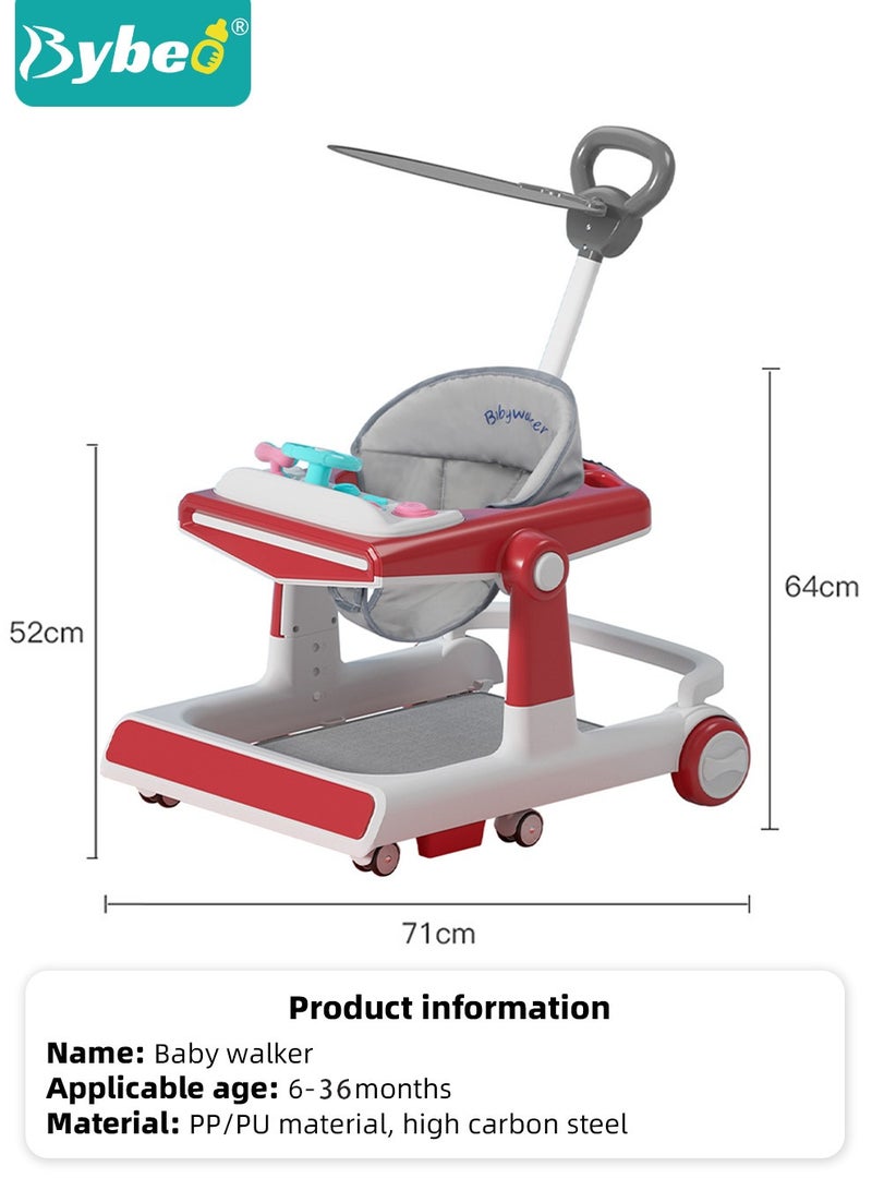 3 in 1 Baby Walker With Parent Push Handle, Children Walkers with Wheels, Adjustable Height & Speed Multifunction and Big Comfortable Seat Cushion, Detachable Trampoline Mat for Infants Boys Girls