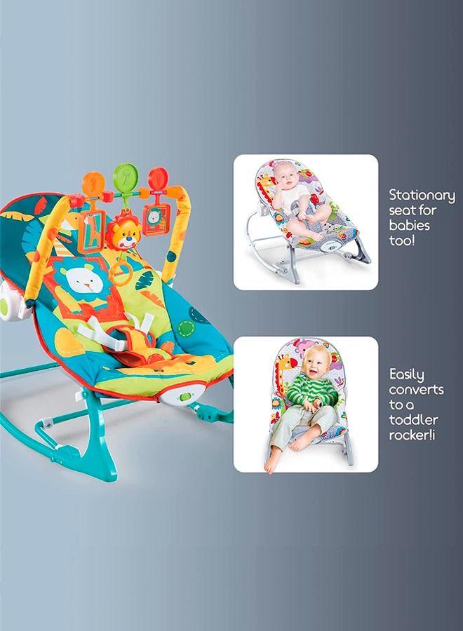 Nora Baby Bouncer And Rocker Chair With Soothing Vibrations Multi Position Recline 3 Point Safety Belt Removable Toys For 0 To 2 Years Boys Girls Green