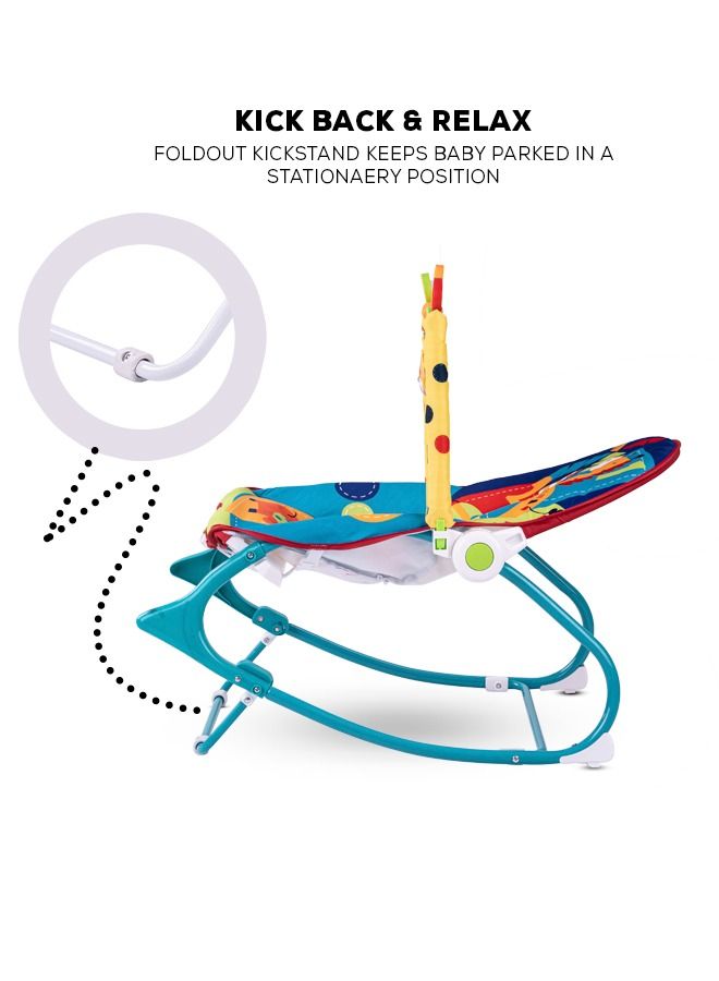 Nora Baby Bouncer And Rocker Chair With Soothing Vibrations Multi Position Recline 3 Point Safety Belt Removable Toys For 0 To 2 Years Boys Girls Green