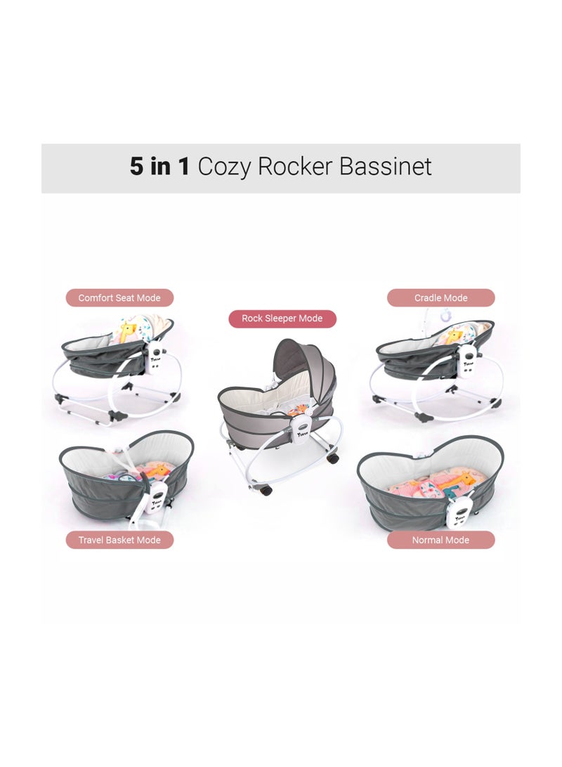 6 - In - 1 Cozy Rocker Bassinet With Wheels, Awning And Mosquito Net - Grey