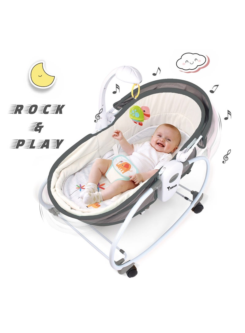 6 - In - 1 Cozy Rocker Bassinet With Wheels, Awning And Mosquito Net - Grey