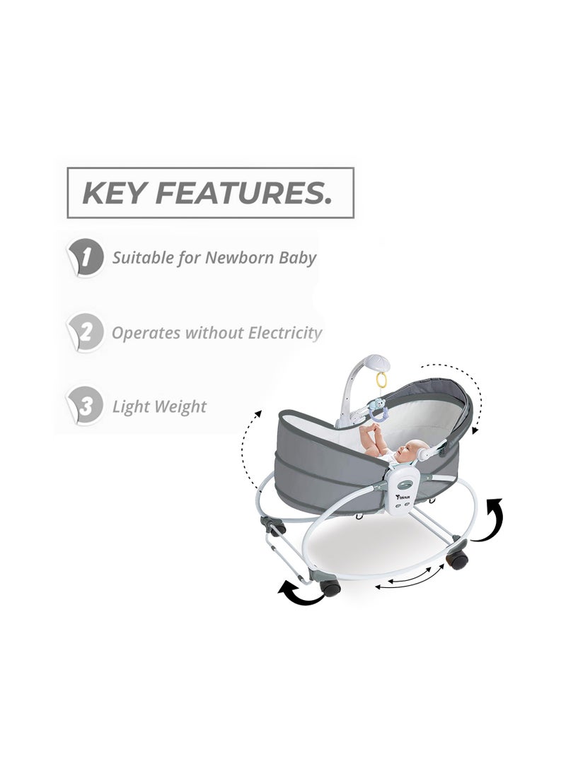6 - In - 1 Cozy Rocker Bassinet With Wheels, Awning And Mosquito Net - Grey