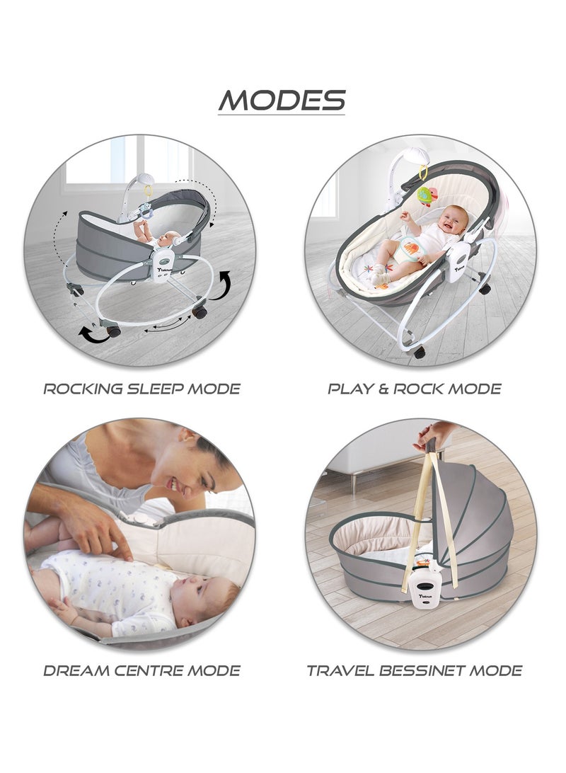 6 - In - 1 Cozy Rocker Bassinet With Wheels, Awning And Mosquito Net - Grey