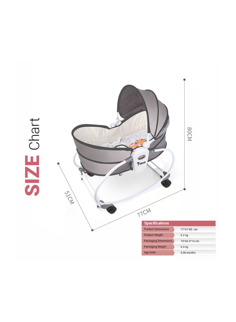 6 - In - 1 Cozy Rocker Bassinet With Wheels, Awning And Mosquito Net - Grey