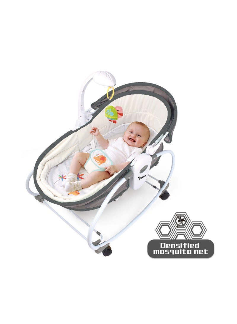 6 - In - 1 Cozy Rocker Bassinet With Wheels, Awning And Mosquito Net - Grey