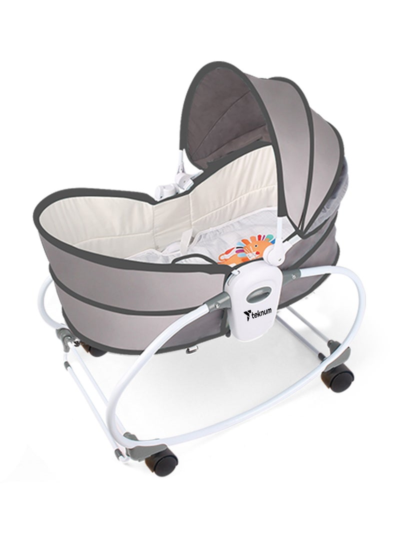 6 - In - 1 Cozy Rocker Bassinet With Wheels, Awning And Mosquito Net - Grey
