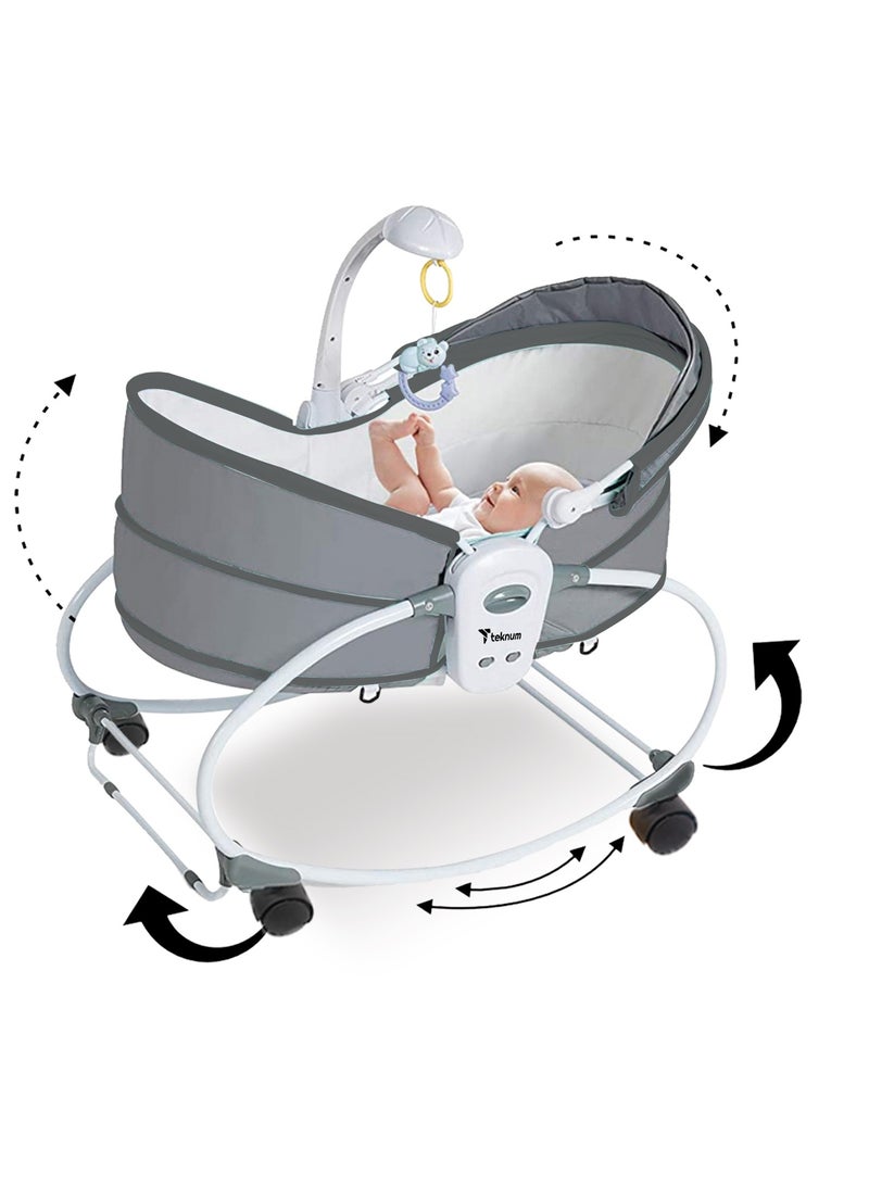 6 - In - 1 Cozy Rocker Bassinet With Wheels, Awning And Mosquito Net - Grey