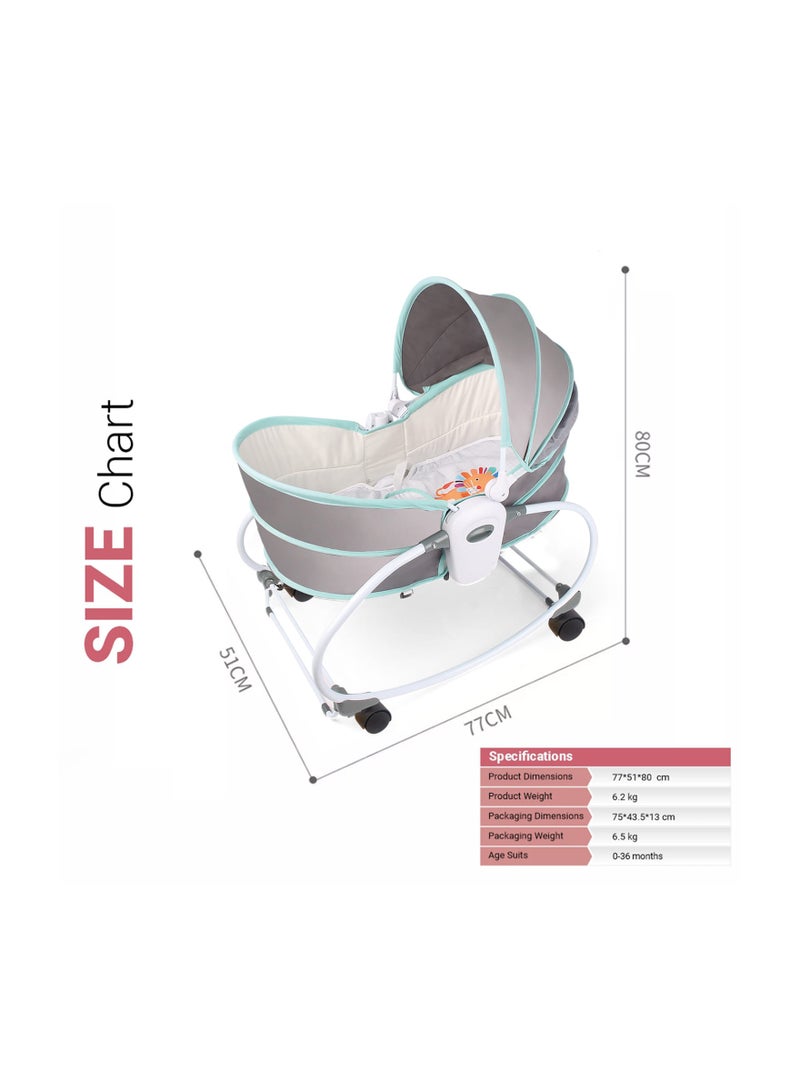 6 - In - 1 Cozy Rocker Bassinet With Wheels, Awning And Mosquito Net - Green