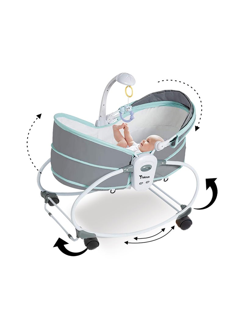 6 - In - 1 Cozy Rocker Bassinet With Wheels, Awning And Mosquito Net - Green