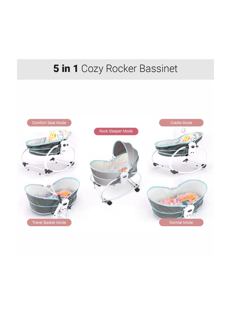 6 - In - 1 Cozy Rocker Bassinet With Wheels, Awning And Mosquito Net - Green