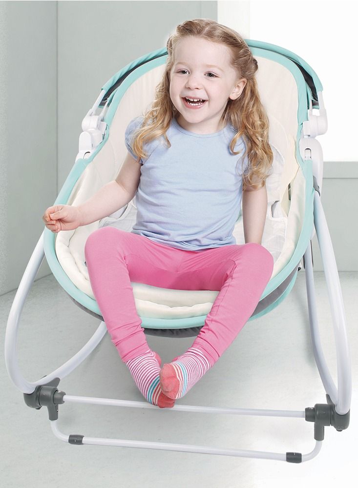 6 - In - 1 Cozy Rocker Bassinet With Wheels, Awning And Mosquito Net - Green