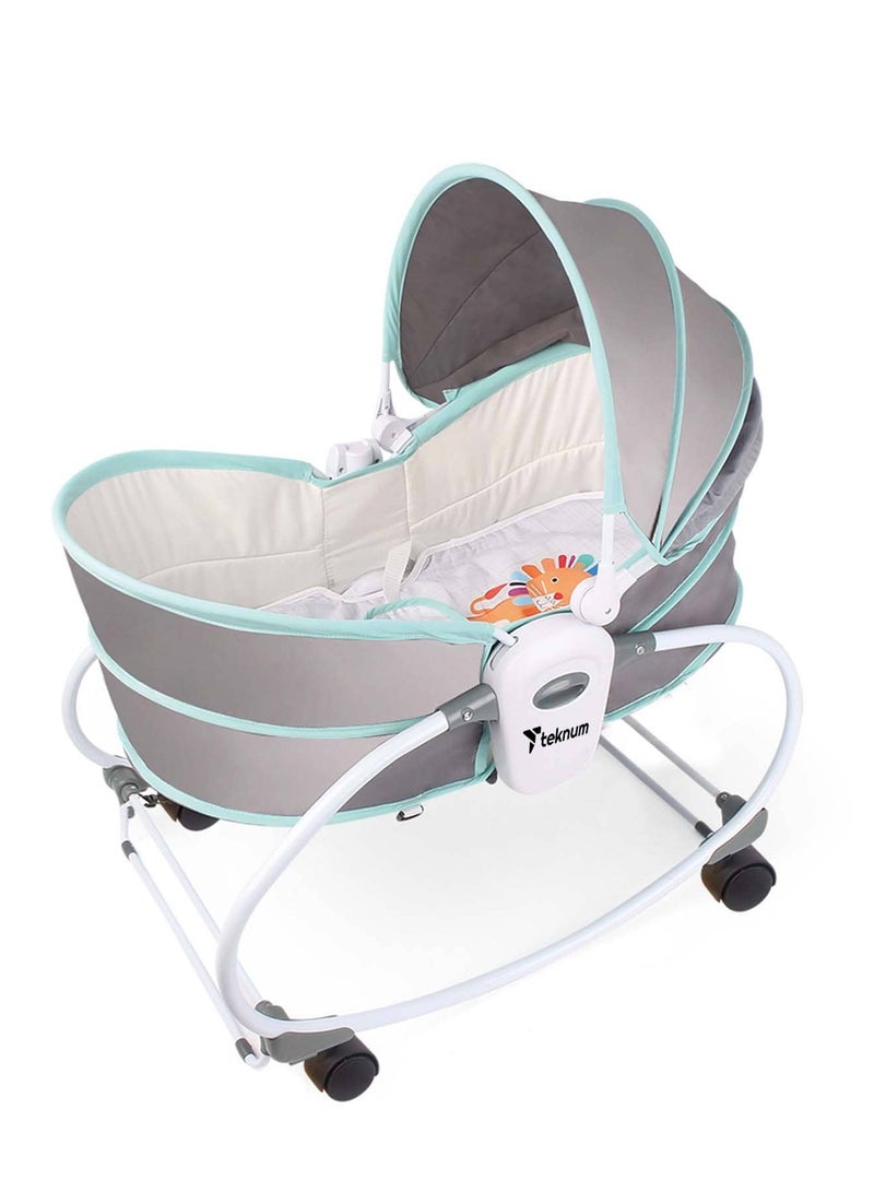 6 - In - 1 Cozy Rocker Bassinet With Wheels, Awning And Mosquito Net - Green