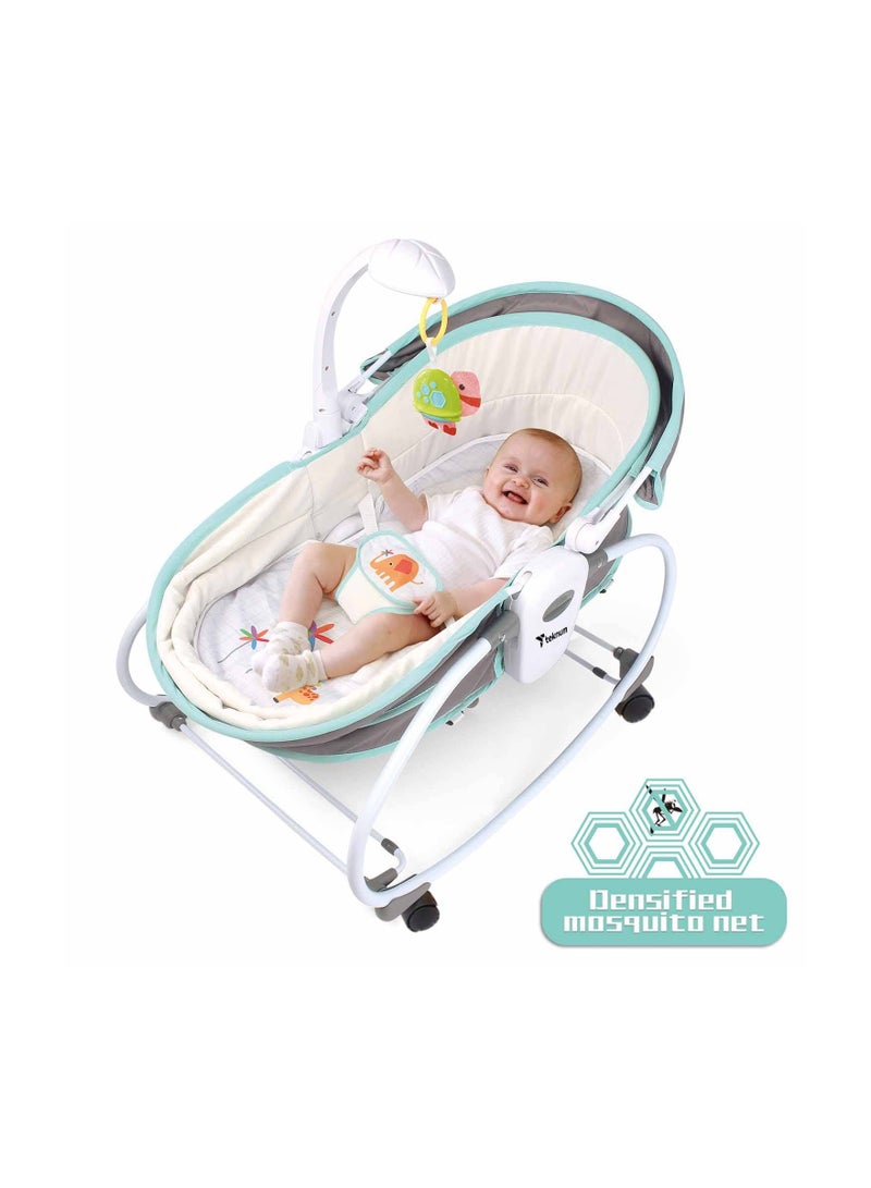 6 - In - 1 Cozy Rocker Bassinet With Wheels, Awning And Mosquito Net - Green