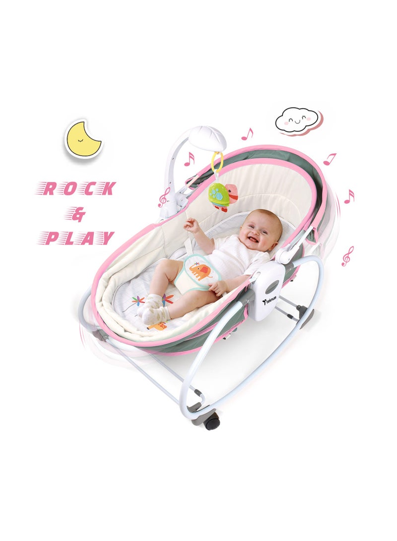 6 - In - 1 Cozy Rocker Bassinet With Wheels, Awning And Mosquito Net - Pink