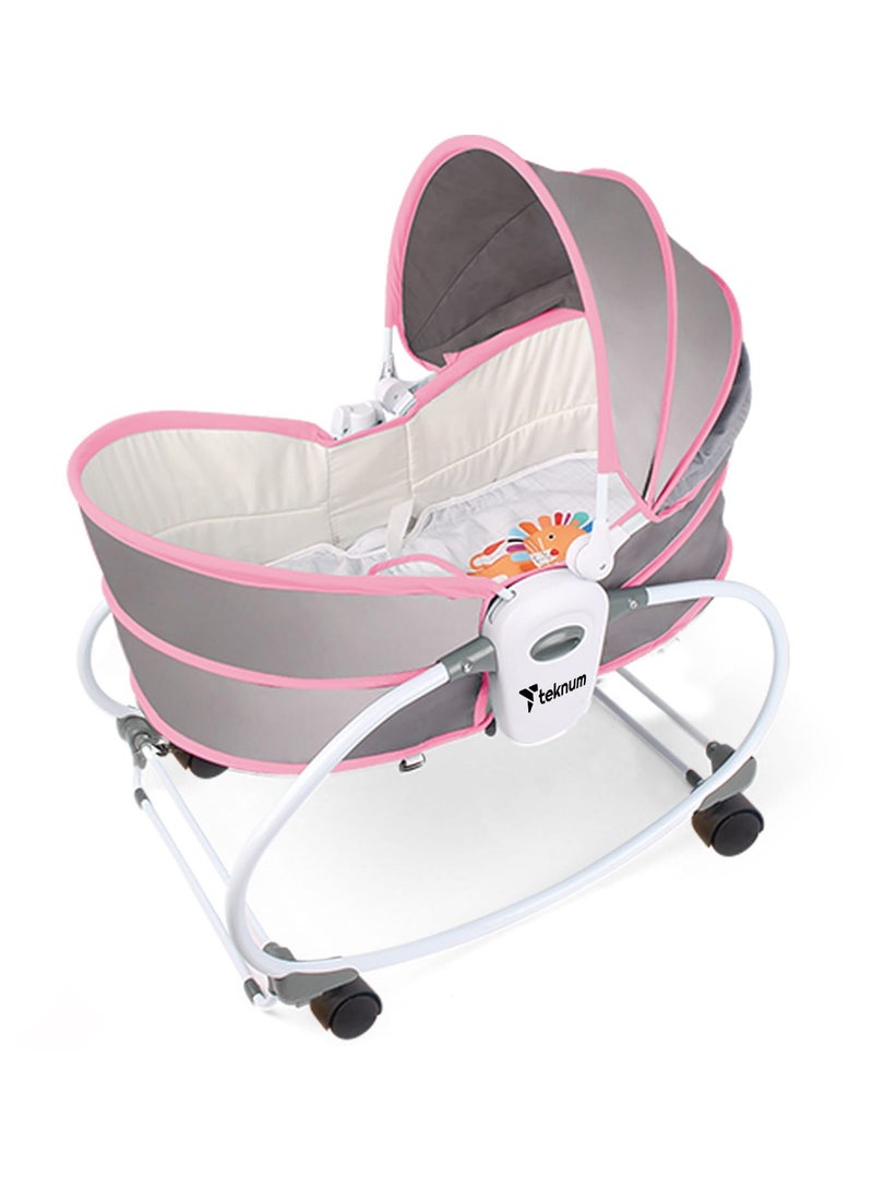 6 - In - 1 Cozy Rocker Bassinet With Wheels, Awning And Mosquito Net - Pink