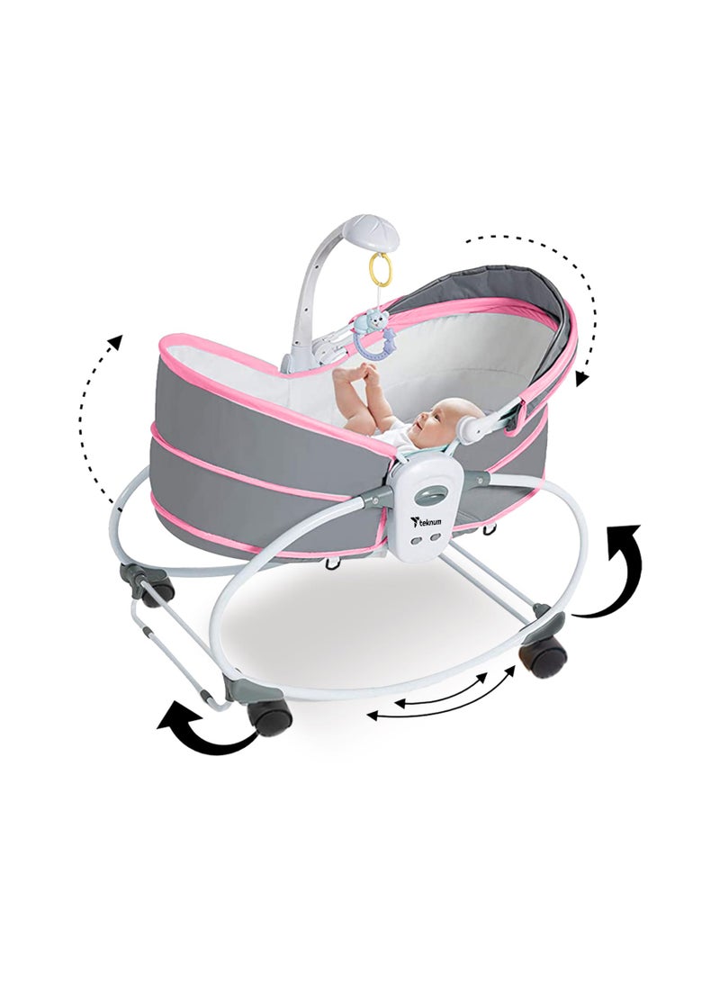 6 - In - 1 Cozy Rocker Bassinet With Wheels, Awning And Mosquito Net - Pink