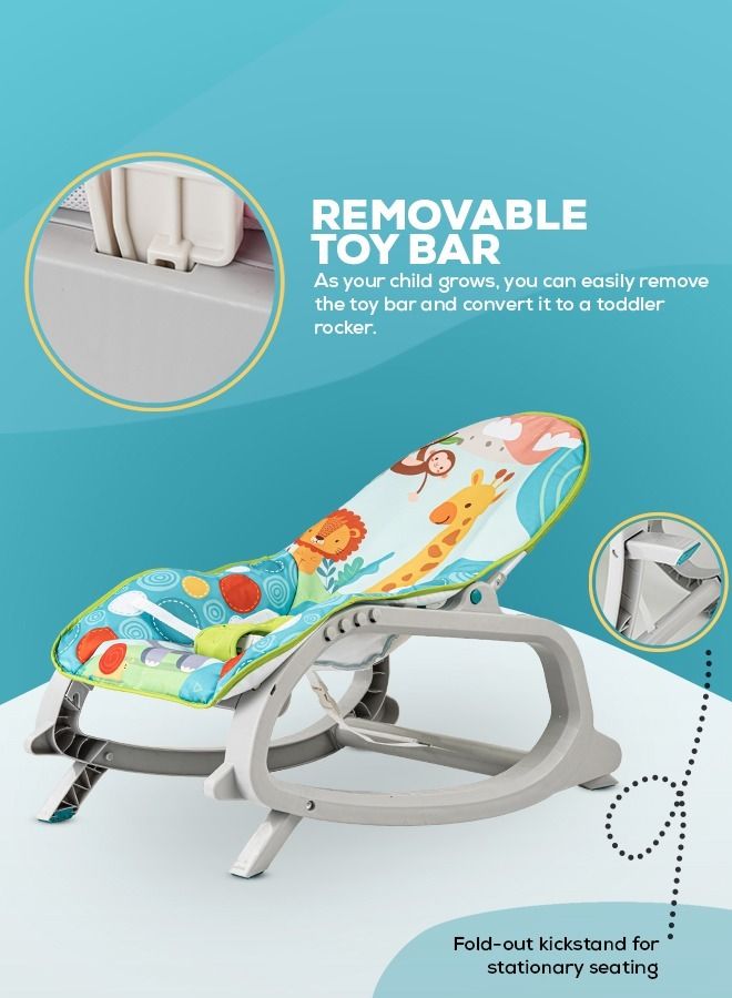 Daisy Baby Bouncer And Rocker Chair With Soothing Vibrations Multi Position Recline 3 Point Safety Belt Removable Toys For 0 To 2 Years Girls Boys Blue