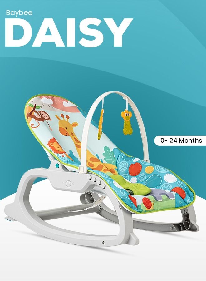 Daisy Baby Bouncer And Rocker Chair With Soothing Vibrations Multi Position Recline 3 Point Safety Belt Removable Toys For 0 To 2 Years Girls Boys Blue