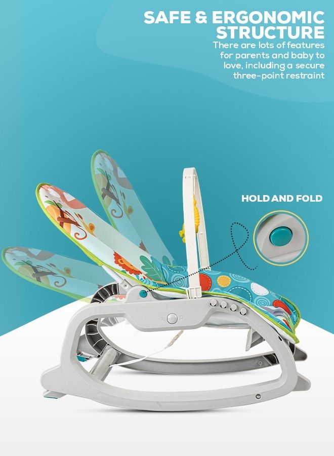 Daisy Baby Bouncer And Rocker Chair With Soothing Vibrations Multi Position Recline 3 Point Safety Belt Removable Toys For 0 To 2 Years Girls Boys Blue