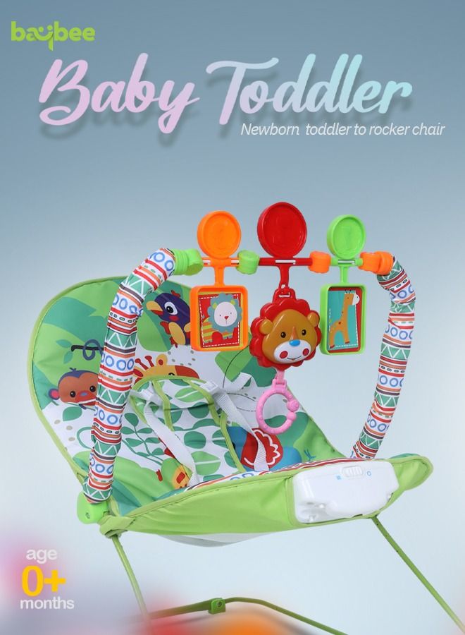 Portable Baby Bouncer Rocker Chair With Soothing Vibrations Music Multiposition Recline 3 Point Safety Belt Removable Baby Toys Baby Rocker Bouncer For 0 To 2 Years Boys Girls Green