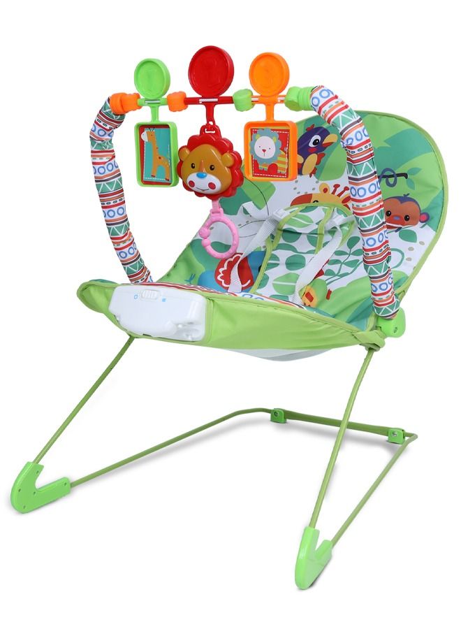Portable Baby Bouncer Rocker Chair With Soothing Vibrations Music Multiposition Recline 3 Point Safety Belt Removable Baby Toys Baby Rocker Bouncer For 0 To 2 Years Boys Girls Green