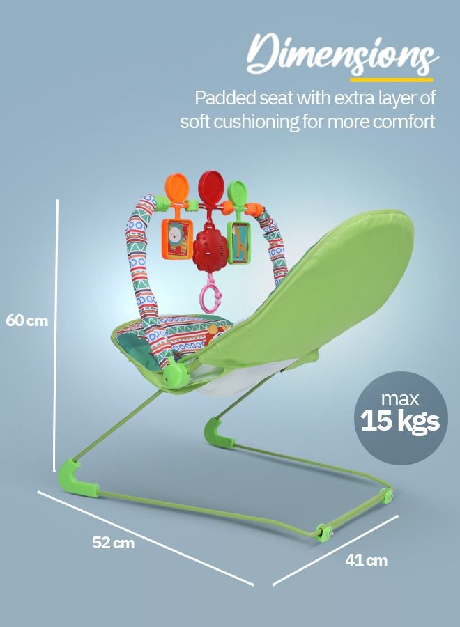 Portable Baby Bouncer Rocker Chair With Soothing Vibrations Music Multiposition Recline 3 Point Safety Belt Removable Baby Toys Baby Rocker Bouncer For 0 To 2 Years Boys Girls Green