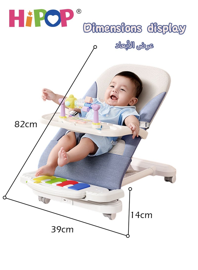 Movable Baby Rocker and Jumper,Toddler Comfort Chair with Pedal Piano and Hanging Baby Toys