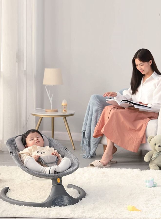 Premium Remote Automatic Electric Baby Swing Chair Cradle  With 5 Adjustable Swing Speed, Soothing Vibrations, Music, Mosquito Net, Safety Belt And Toys, Dark Grey