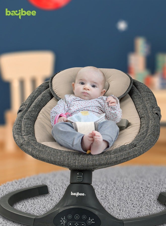 Premium Remote Automatic Electric Baby Swing Chair Cradle  With 5 Adjustable Swing Speed, Soothing Vibrations, Music, Mosquito Net, Safety Belt And Toys, Dark Grey