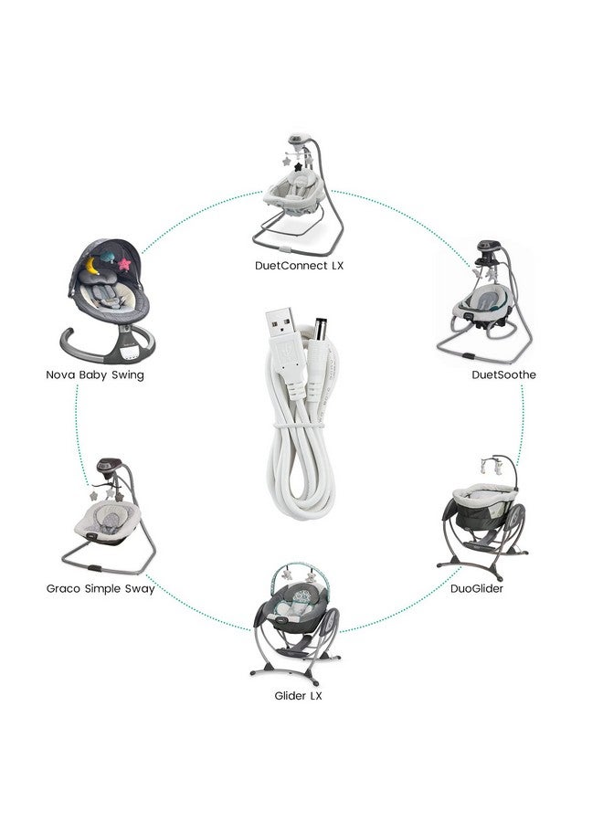 2Pack Power Cord For Graco Simple Sway Duetsoothe Duetconnect Lx Duoglider Glider Lx 5V Charging Cable For Nova Baby Swing 6.5 Ft