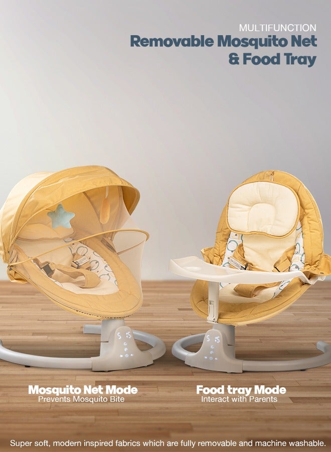Baybee Lullabies Automatic Electric Baby Swing Cradle for Baby with Adjustable Swing Speed, Recline, Bluetooth & Music | Baby Rocker with Mosquito Net, Safety Belt & Toys | Swing for Baby (Yellow)