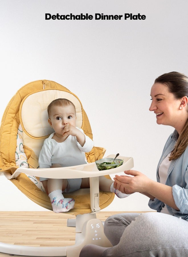Baybee Lullabies Automatic Electric Baby Swing Cradle for Baby with Adjustable Swing Speed, Recline, Bluetooth & Music | Baby Rocker with Mosquito Net, Safety Belt & Toys | Swing for Baby (Yellow)