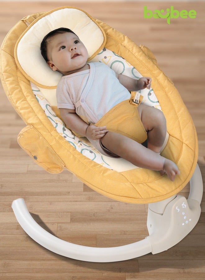 Baybee Lullabies Automatic Electric Baby Swing Cradle for Baby with Adjustable Swing Speed, Recline, Bluetooth & Music | Baby Rocker with Mosquito Net, Safety Belt & Toys | Swing for Baby (Yellow)