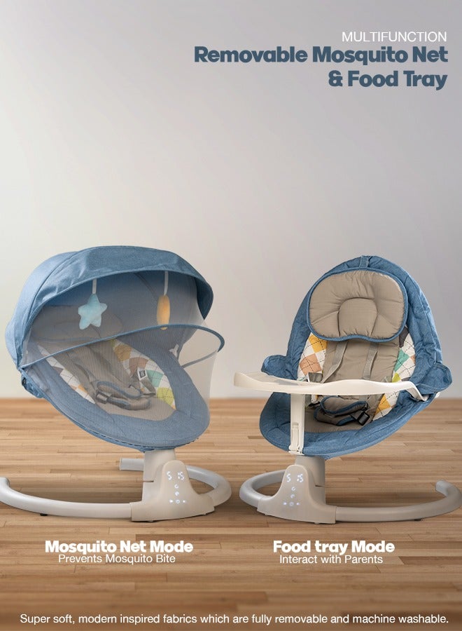 Baybee Lullabies Automatic Electric Baby Swing Cradle for Baby with Adjustable Swing Speed, Recline, Bluetooth & Music | Baby Rocker with Mosquito Net, Safety Belt & Toys | Swing for Baby (Blue)