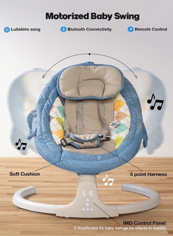 Baybee Lullabies Automatic Electric Baby Swing Cradle for Baby with Adjustable Swing Speed, Recline, Bluetooth & Music | Baby Rocker with Mosquito Net, Safety Belt & Toys | Swing for Baby (Blue)