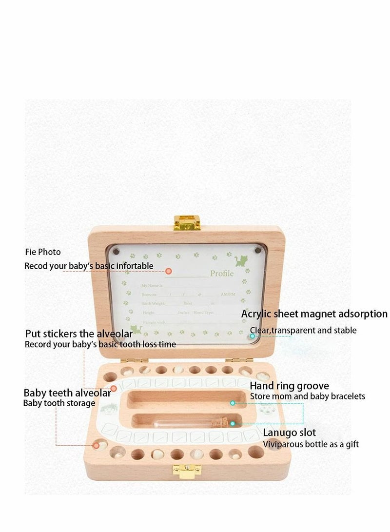 Tooth Box, Personality Wooden Kids Keepsake Organizer for Baby Teeth and Hair Photo, Shower & Birthday Gift, Storage Memory