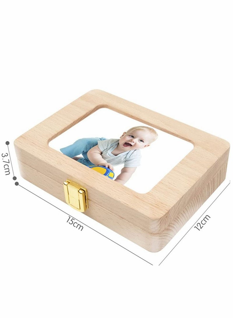 Tooth Box, Personality Wooden Kids Keepsake Organizer for Baby Teeth and Hair Photo, Shower & Birthday Gift, Storage Memory