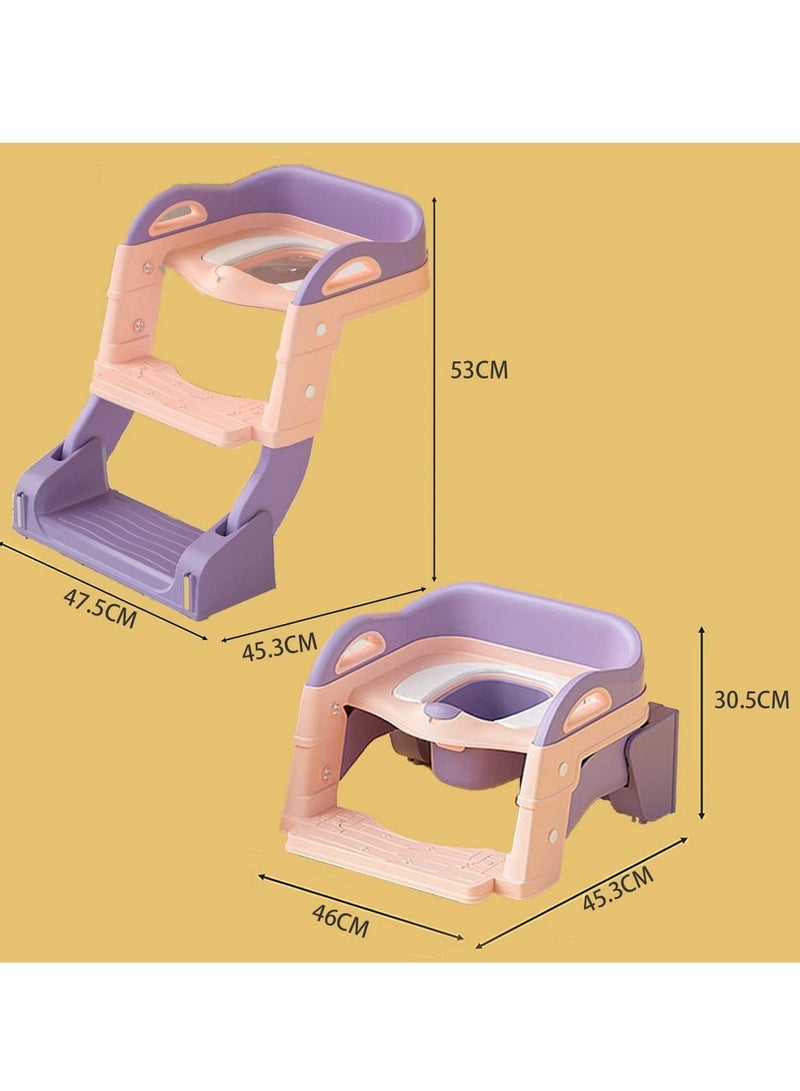 Toilet Training Seat,With Pedal Stool Ladder Foldable Toddler Toilet Seat,With Anti-Slip Pads,2 In 1 Kids Potty Training Toilet Splash Proof Plate Suitable,For Boys And Girls (purple)