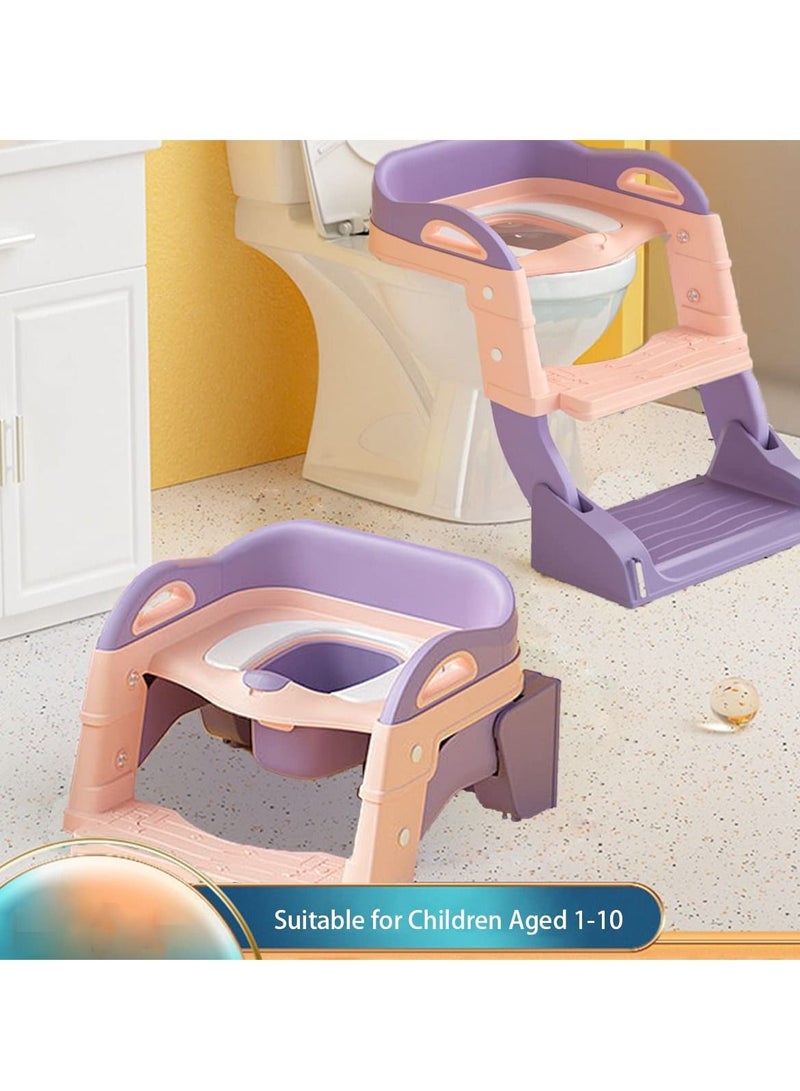 Toilet Training Seat,With Pedal Stool Ladder Foldable Toddler Toilet Seat,With Anti-Slip Pads,2 In 1 Kids Potty Training Toilet Splash Proof Plate Suitable,For Boys And Girls (purple)