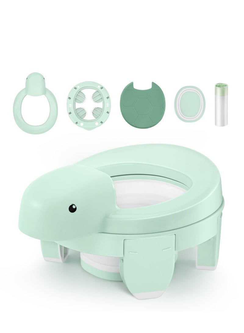 4 in 1 Potty Training Toilet for Kids, Portable Baby Toilet, Potty Training Toilet Seat with Lid and  Splash Guard, Including 20 Pcs Storage Bag, for Home, Travel (Green)