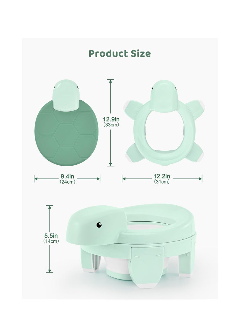 4 in 1 Potty Training Toilet for Kids, Portable Baby Toilet, Potty Training Toilet Seat with Lid and  Splash Guard, Including 20 Pcs Storage Bag, for Home, Travel (Green)