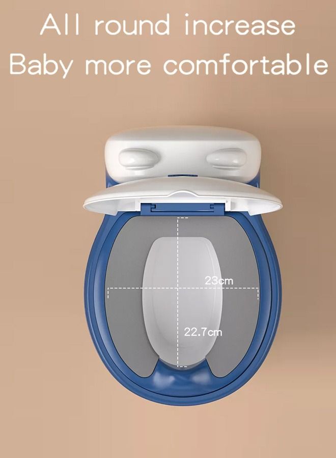 Banjo Western Toilet Baby Potty Seat For Baby Kids Toilet Potty Training Seat For Baby With Closing Lid Tray Cushion Kids Potty Chair Kids Potty Seat For Baby Kids 1 To 5 Years Boys Girls Blue