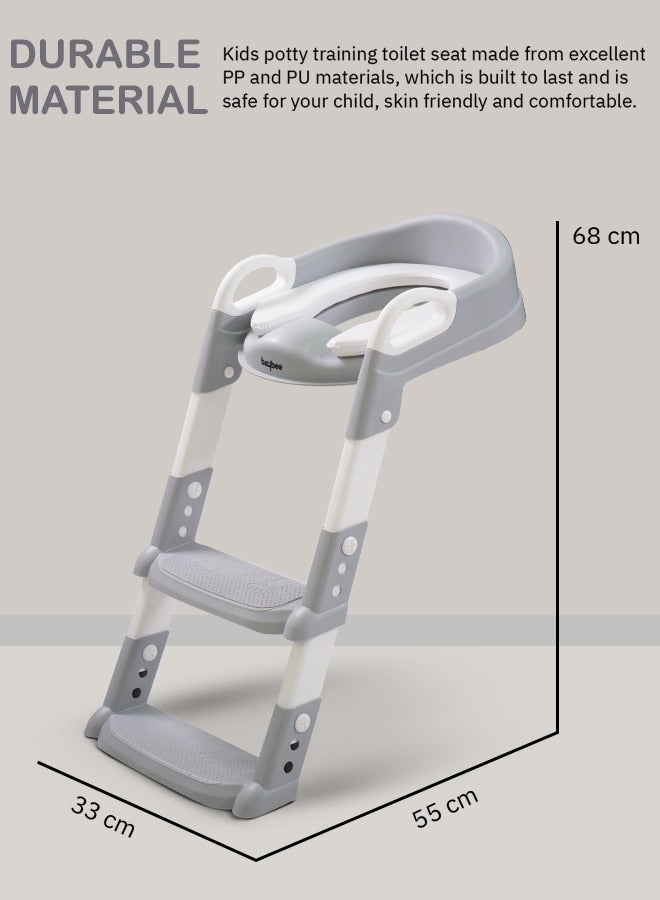 Aura Baby Potty Seat With Ladder For Western Toilets Kids Toilet Potty Training Seat For Baby With Handle Cushion Kids Potty Chair Kids Potty Seat For Baby Kids 2 To 5 Years Boys Girls Grey