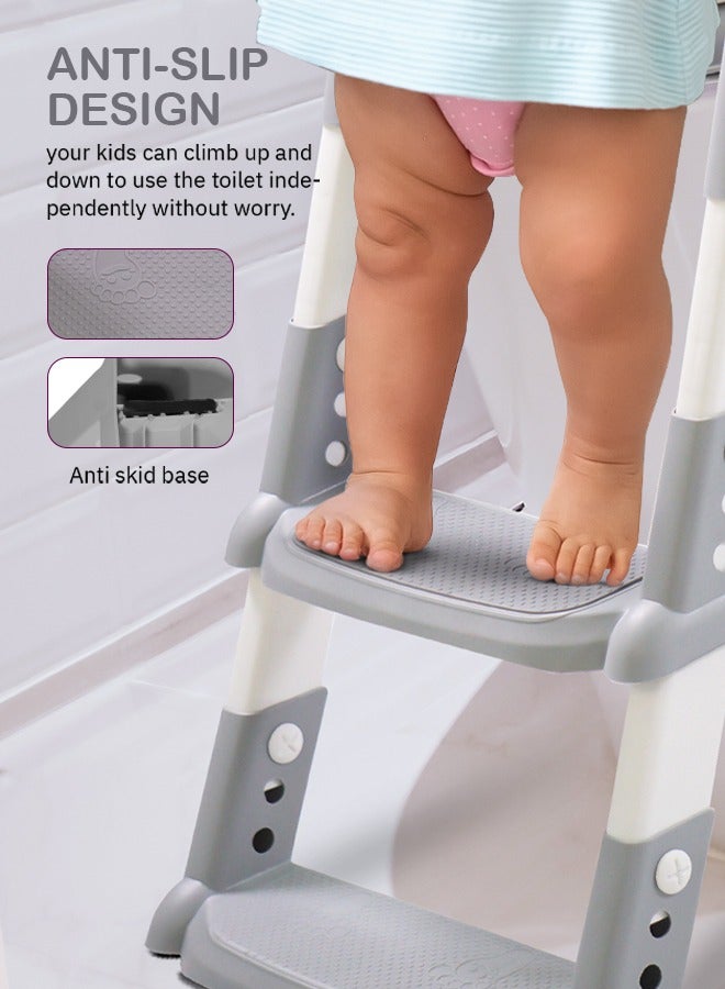 Aura Baby Potty Seat With Ladder For Western Toilets Kids Toilet Potty Training Seat For Baby With Handle Cushion Kids Potty Chair Kids Potty Seat For Baby Kids 2 To 5 Years Boys Girls Grey