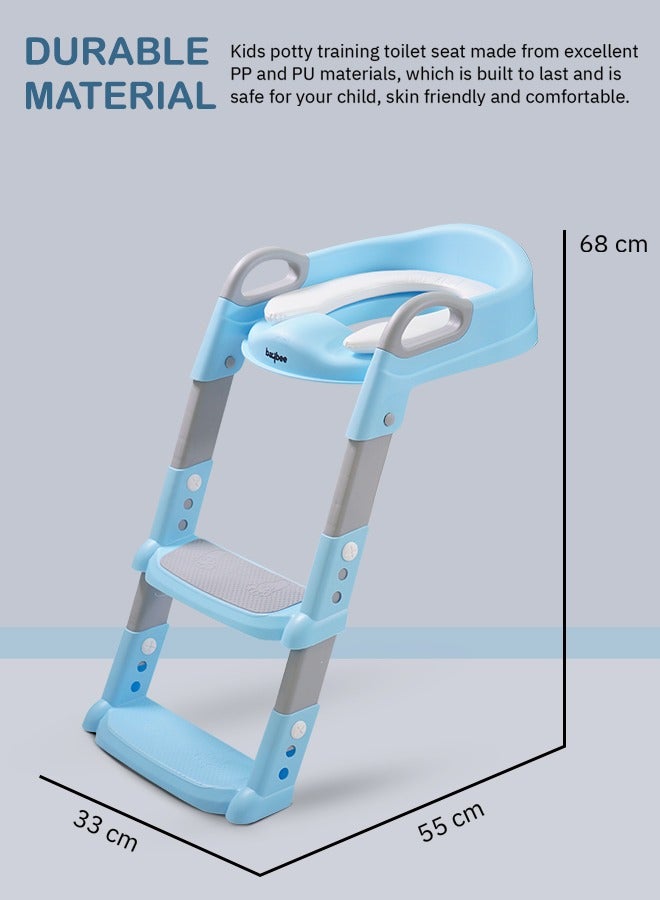 Aura Baby Potty Seat with Ladder for Western Toilets Kids Toilet Potty Training Seat for baby with Handle Cushion Kids Potty Chair Kids Potty Seat for Baby Kids 2 to 5 Years Boys Girls Blue