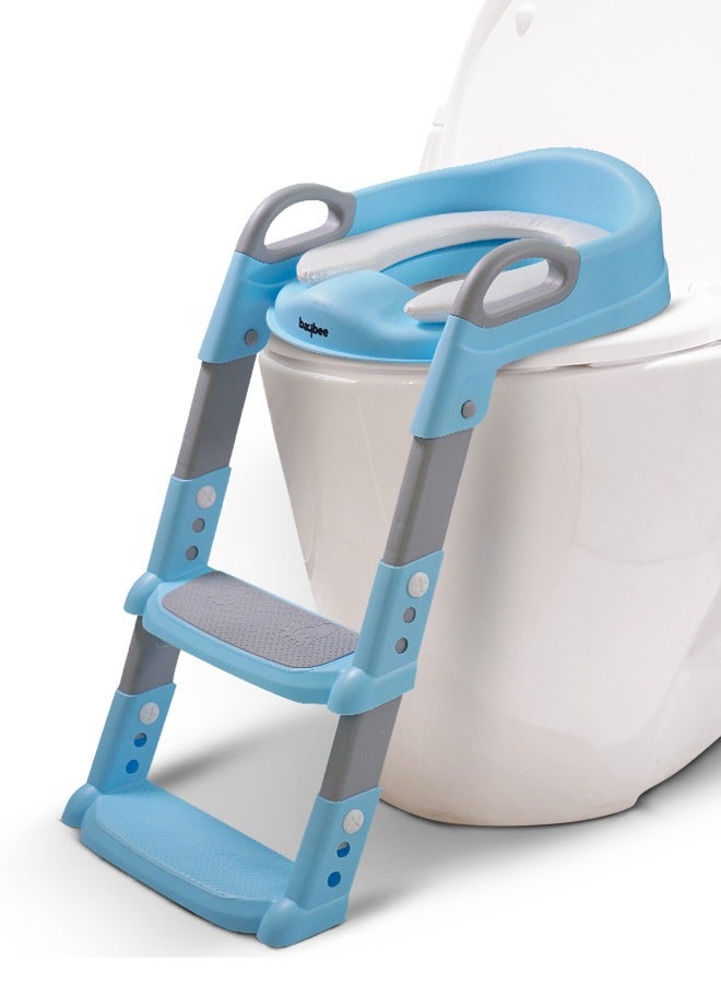 Aura Baby Potty Seat with Ladder for Western Toilets Kids Toilet Potty Training Seat for baby with Handle Cushion Kids Potty Chair Kids Potty Seat for Baby Kids 2 to 5 Years Boys Girls Blue