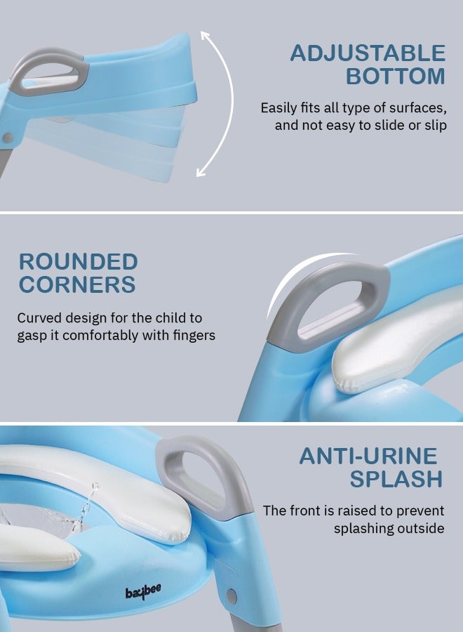 Aura Baby Potty Seat with Ladder for Western Toilets Kids Toilet Potty Training Seat for baby with Handle Cushion Kids Potty Chair Kids Potty Seat for Baby Kids 2 to 5 Years Boys Girls Blue